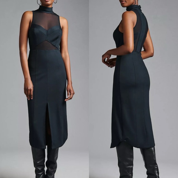 Anthropologie Dresses & Skirts - Maeve X Anthropologie Sheer Cutout Mesh Midi Dress Black Evening Event Party